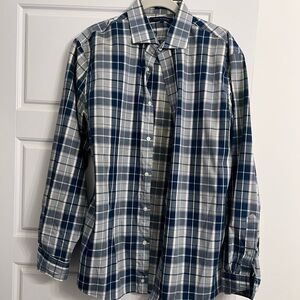 NWOT Tommy Hilfiger blue cream plaid button down 15.5 32-33